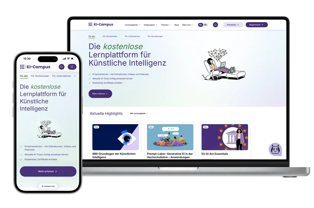 Platforma KI-Campus na laptopie i smartfonie